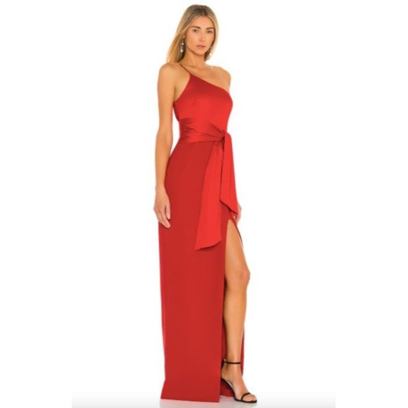 Revolve x Likely Yara One Shoulder Gown Scarlet Red Women's Size 10 - Picture 2 of 10
